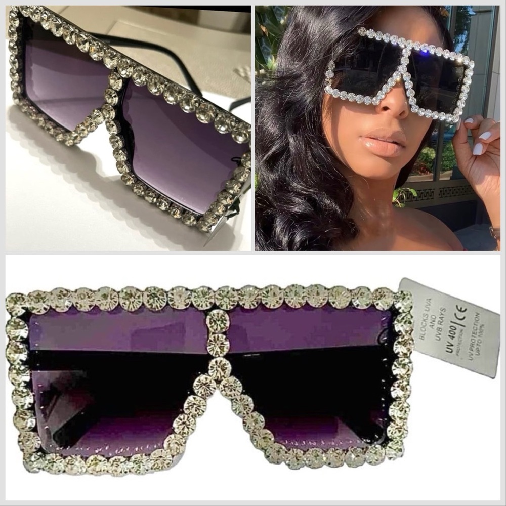 🔥🔥🆕BLING OVERSIZED SQUARE DIAMOND RHINESTONE SUNGLASSES